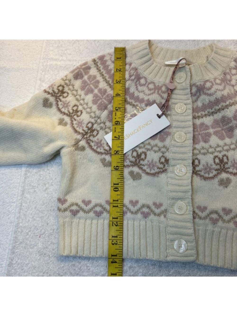 LoveShackFancy Girls Cream/Rose Cardigan Sweater 100% Wool Size M New w/Tags - Picture 10 of 11